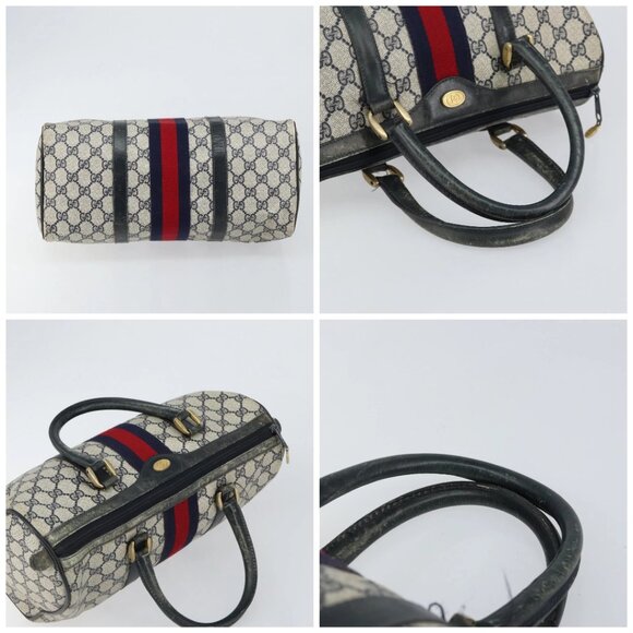 GUCCI GG Supreme Sherry Line Hand Bag PVC Navy Gold 012 3842 58 Auth gh1137 - Picture 15 of 16